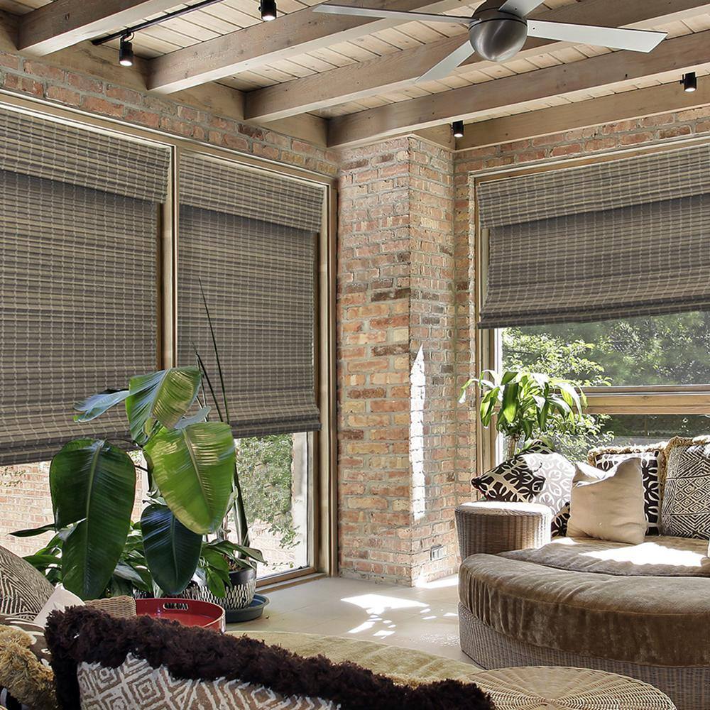 Cordless Driftwood Gray Bamboo Blackout Roman Shade 23" W x 64" L