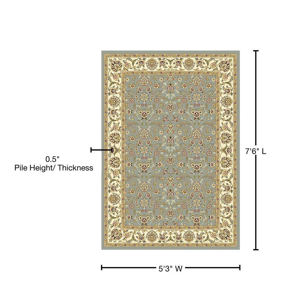 Ivory and Light Blue Hand-Knotted Rectangular Area Rug