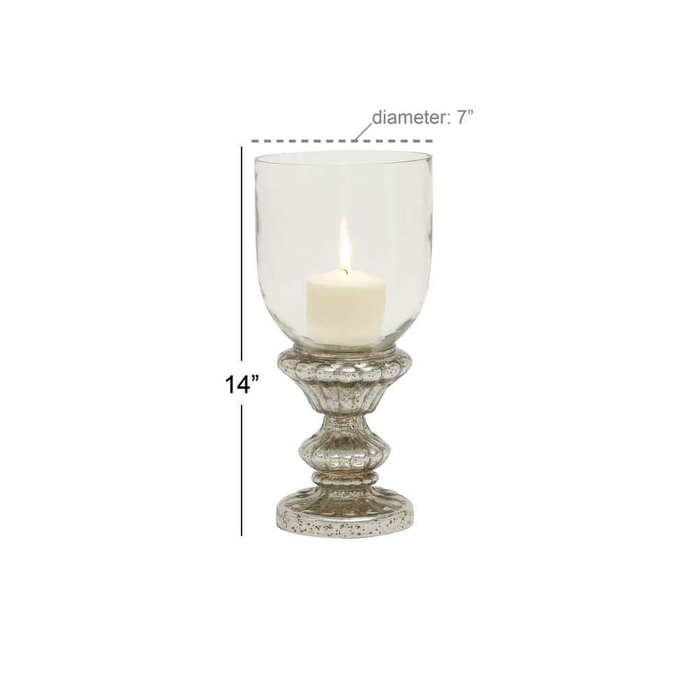 Elegant Silver Mercury Glass 14" Pillar Hurricane Candle Lantern
