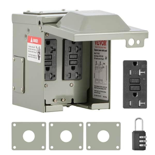 6.3 in. x 5.12 in. x 6.69 in. Outdoor Electrical Outlet Box, 2 x 20 AMP GFCI Receptacles Power Outlet Box