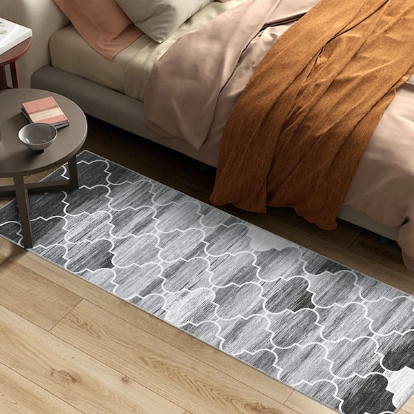 Modern Geometric Print Area Rug Soft and Versatile Anti-fouling and Anti-slip for Bedroom Living Room Gray，2X6ft