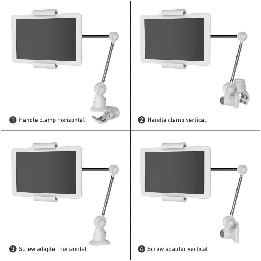 White and Silver Universal Multi-Position Tablet Mount with 360° Rotation