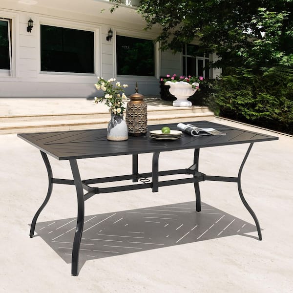 Nuu Garden Black Rectangle Powder-Coated Metal Outdoor Dining