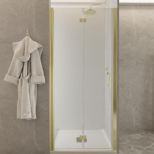 ES-DIY 34-35 in. W x 72 in. H Bi-Fold Frameless Shower Door in Brushed Gold with Clear Glass