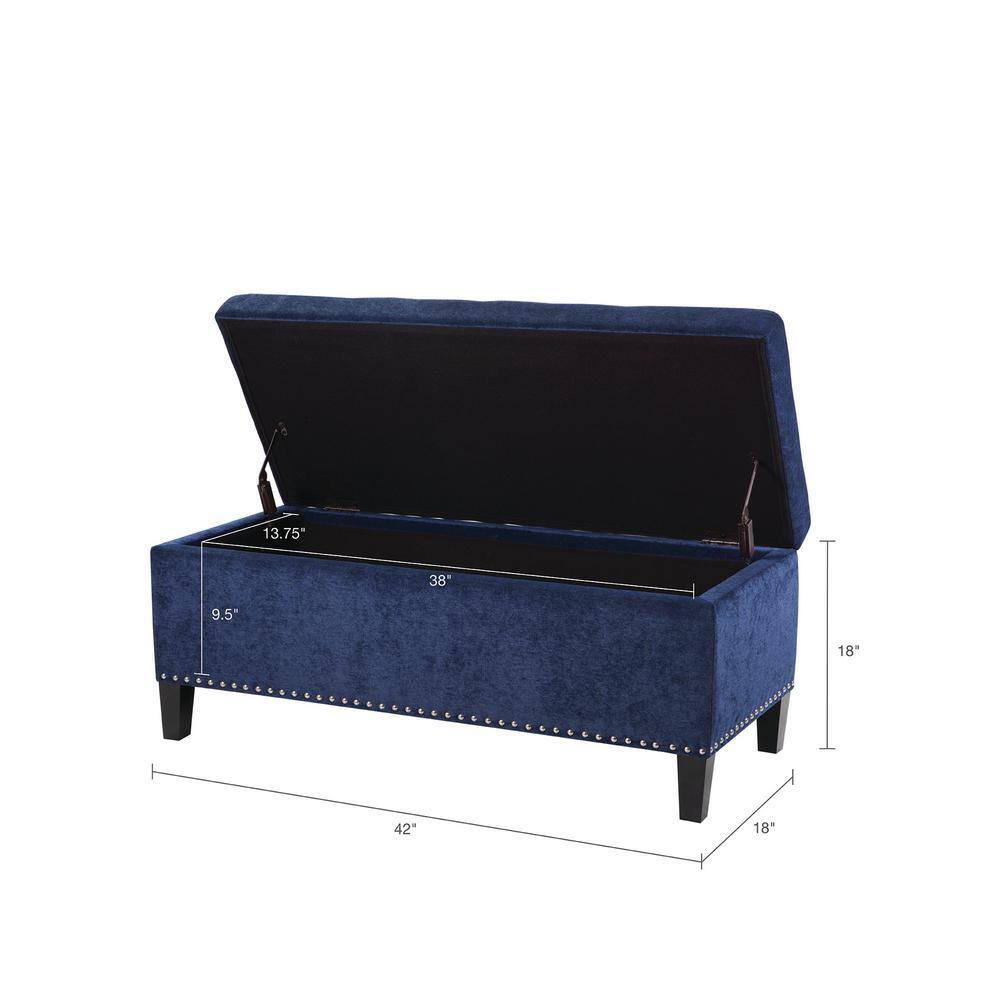 Blue Tufted Storage Bench with Espresso Wood Legs