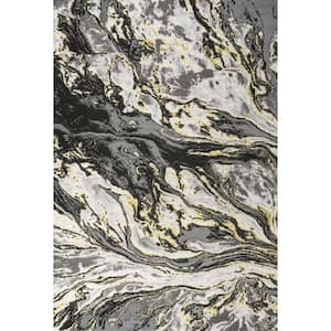Swirl Marbled Abstract Black/Yellow 8 ft. x 10 ft. Area Rug