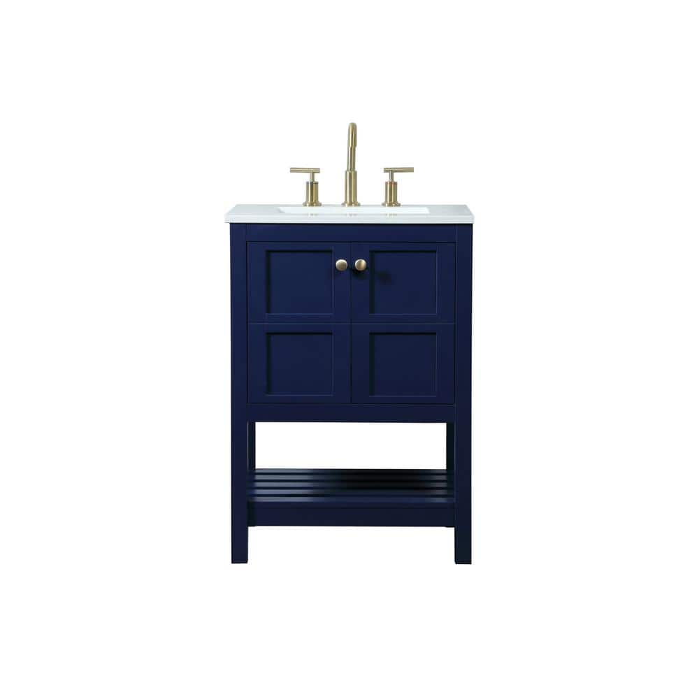 Timeless Home 24 in. W Single Bath Vanity in Blue with Quartz Vanity Top in Calacatta with White Basin