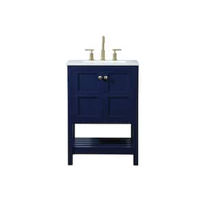 Timeless Home 24 in. W Single Bath Vanity in Blue with Engineered Stone Vanity Top in Calacatta with White Basin