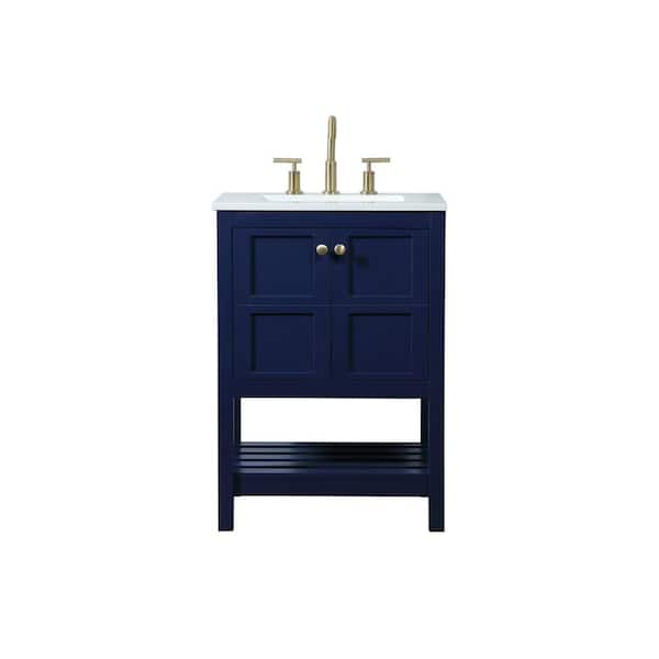 Unbranded Timeless Home 24 in. W Single Bath Vanity in Blue with Engineered Stone Vanity Top in Calacatta with White Basin