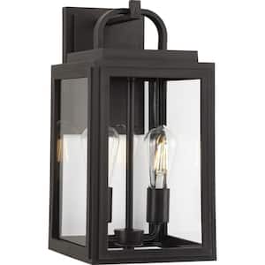 Grandbury 2-Light Antique Bronze Hardwired Outdoor Wall Lantern Sconce with Clear Glass Shade Farmhouse