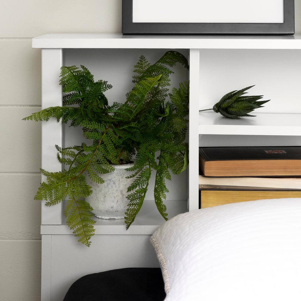 White Full/Queen Wood Bookcase Headboard with Storage