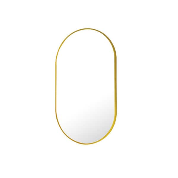 HOMLUX 20 in. W x 36 in. H Oval Framed Wall Bathroom Vanity Mirror in Gold Decorative Modern Rust-Resistant Metal Frame