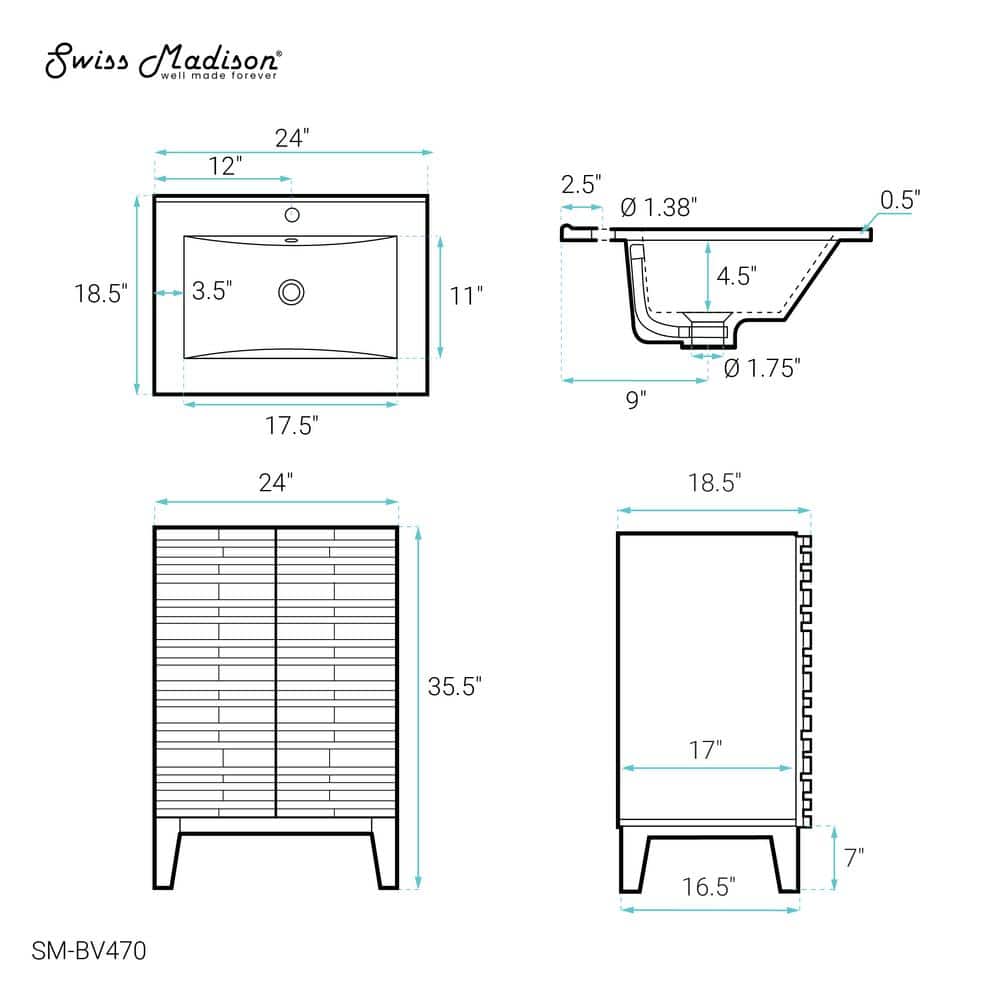 Cascade 24" Natural Oak Freestanding Bathroom Vanity
