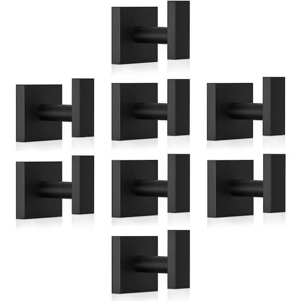 PRIMEPLUS 8-Piece Stainless Steel J-Hook Robe/Towel Hook with Square Mount Post in Matte Black
