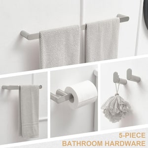 5-Piece Bath Hardware Set with Towel Bar Towel Hook Toilet Paper Holder in Brushed Nickel