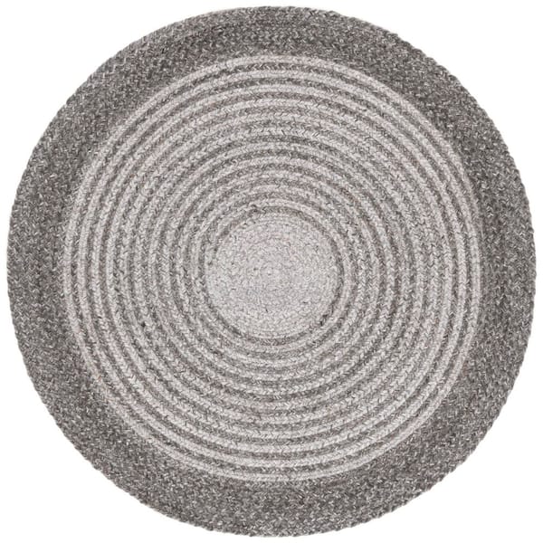 Braided 3 ft. x 3 ft. Charcoal/Gray Border Striped Gradient Round Area Rug