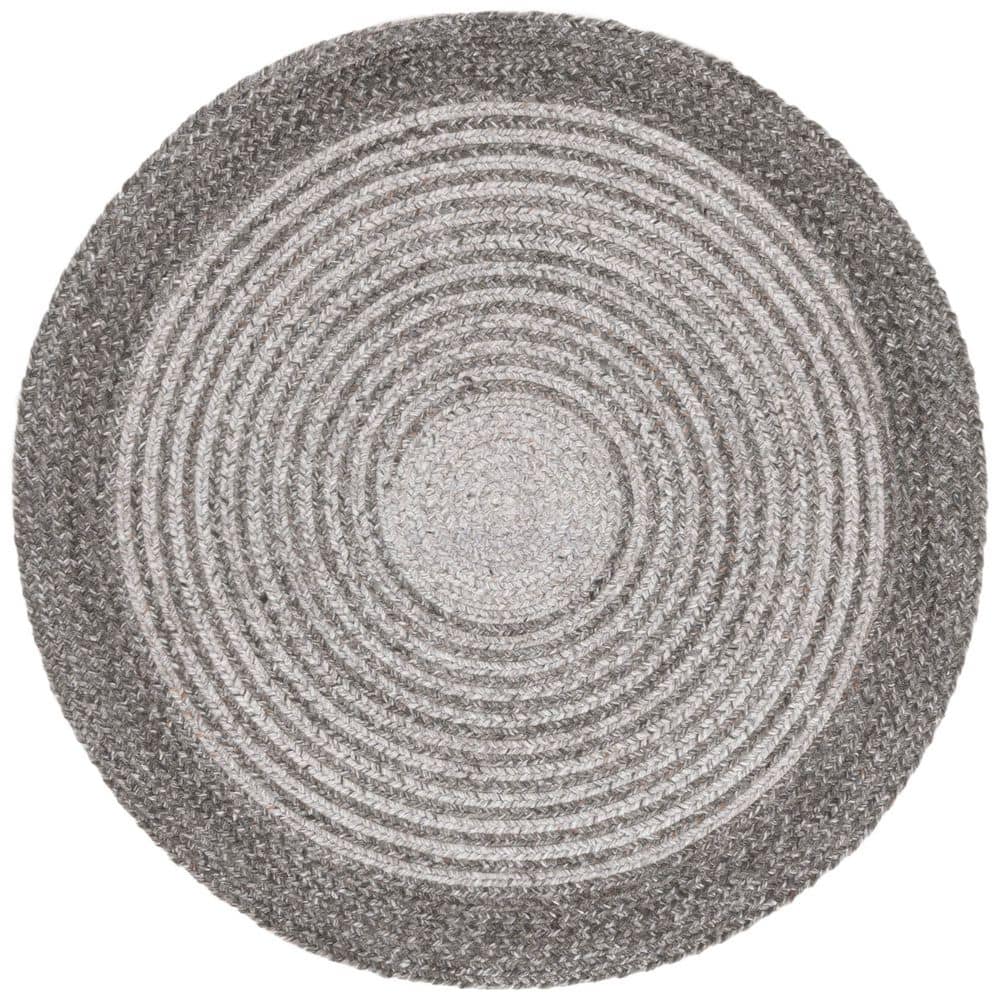 Braided 4 ft. x 4 ft. Charcoal/Gray Border Striped Gradient Round Area Rug price history on PriceWatchPro