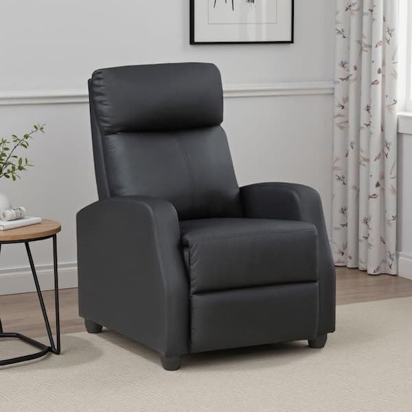 Black Faux Leather Standard Manual Push Back Recliner Chair