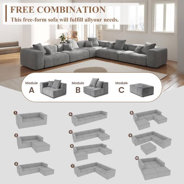 J&E Home 144.17 in. Square Arm Linen 5-Piece Modular L Shaped