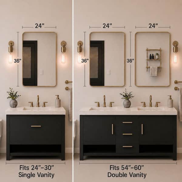 24 in. W x 36 in. H Rectangular Framed Wall Bathroom Vanity Mirror in Gold