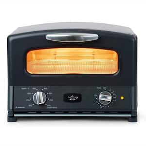 HeatMate 1600 W 4-Slice Black Graphite Toaster Oven with 4 Non-stick Trays, Black