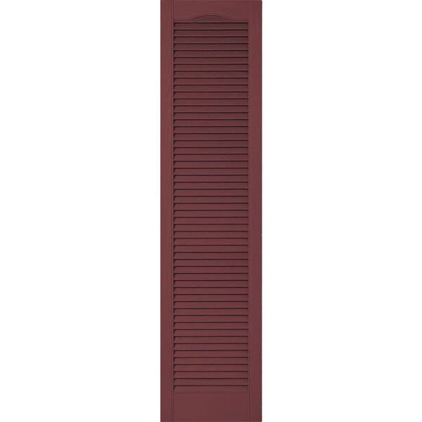 Ekena Millwork 12 in. x 55 in. Lifetime Vinyl Custom Cathedral Top All Louvered Open Louvered Shutters Pair Wineberry