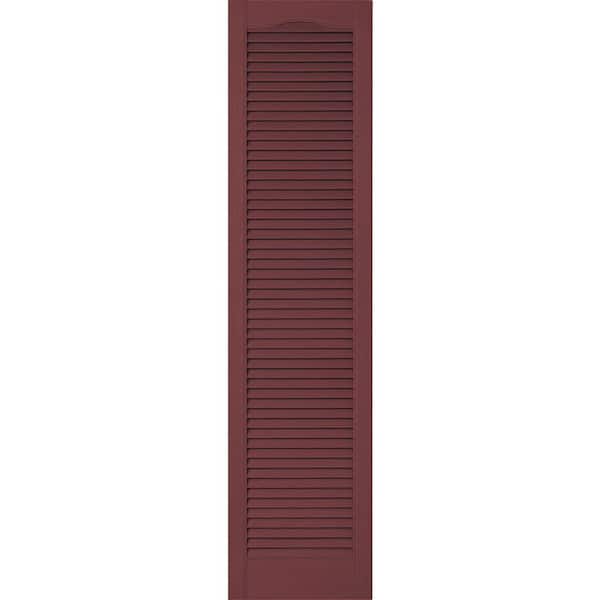Ekena Millwork 12 in. x 80 in. Lifetime Vinyl Custom Cathedral Top All Louvered Open Louvered Shutters Pair Wineberry