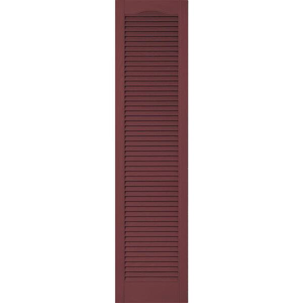 Ekena Millwork 18 in. x 25 in. Lifetime Vinyl Custom Cathedral Top All Open Louvered Shutters Pair Wineberry