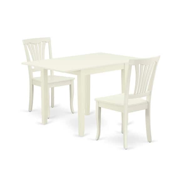 3-Piece Linen White Finish Solid Wood Top Dining Table Set