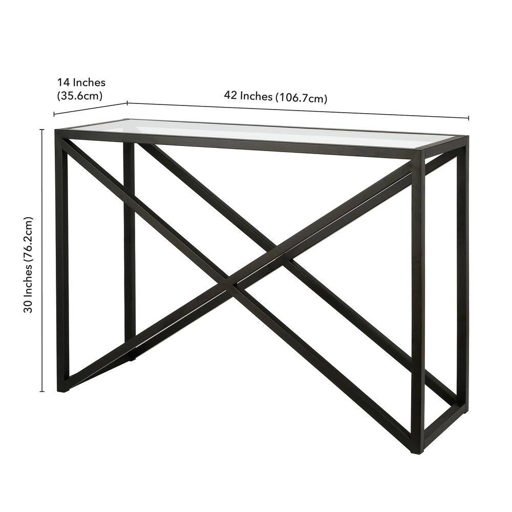 Blackened Bronze Rectangular Console Table with Tempered Glass Top