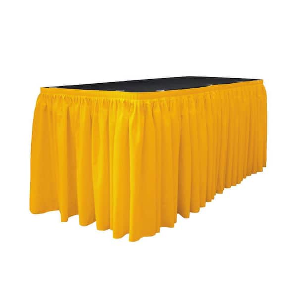 14 ft. x 29 in. Long Dark Yellow Polyester Poplin Table Skirt with 10 L-Clips