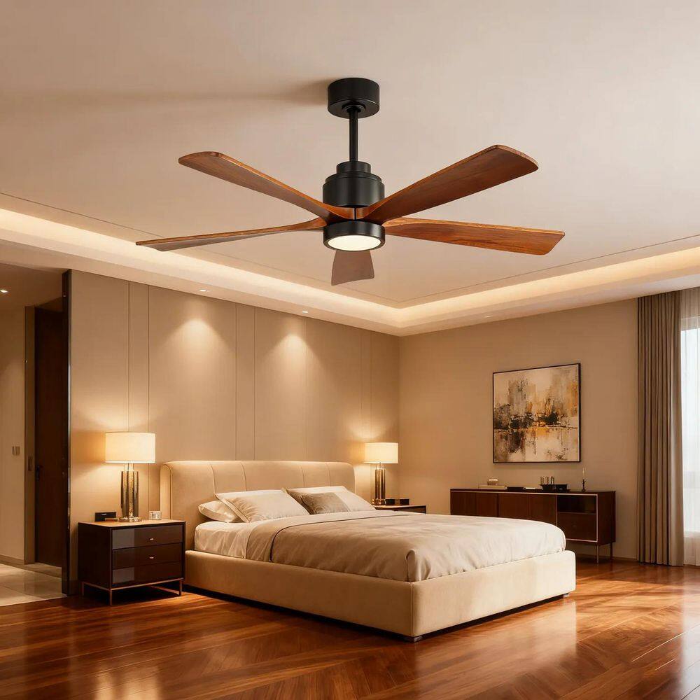 52 in. Integrated LED Indoor/Outdoor Downrod Mount Black Standard Ceiling Fan with Dimmable Light, DC Motor and Remote price history on PriceWatchPro