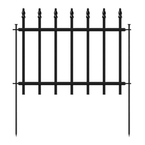 Roman Column Deco 18 in. Black Metal Garden Fence Panels with Stakes Outdoor Yard Fencing for Flower Bed Lawn 10 ft.