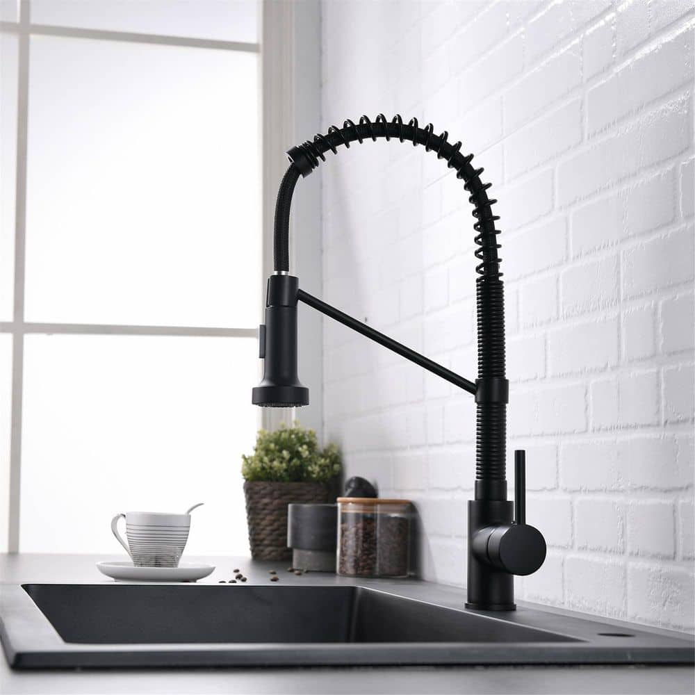 Matte Black Brass Pull-Down Kitchen Faucet with Spray