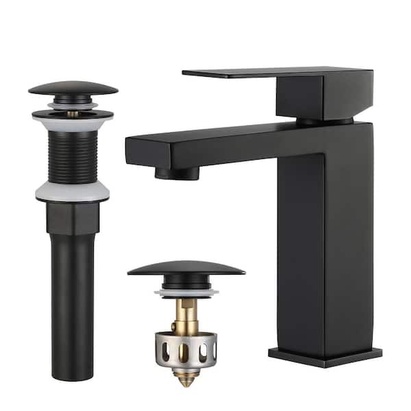 KES Single Hole Single Handle Bathroom Vessel Sink Faucet with Drain (No Overflow) Assembly in Matte Black