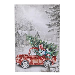 Christmas Vintage Truck Canvas Print with LED Light Wall Art 23.62 in. x 15.75 in.