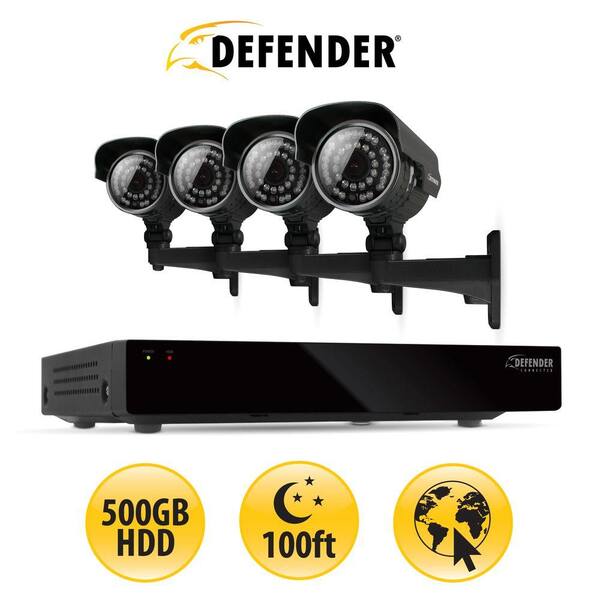 Defender 8-Channel 500GB HDD Surveillance System with (4) 600 TVL Cameras and 100 ft. of Night Vision