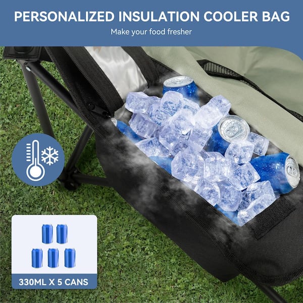 Oversized Heated Camping Chair w/ Cooler Bag Padded Camp Chair with 3 -Heat Levels Folding Heated Lawn Chair