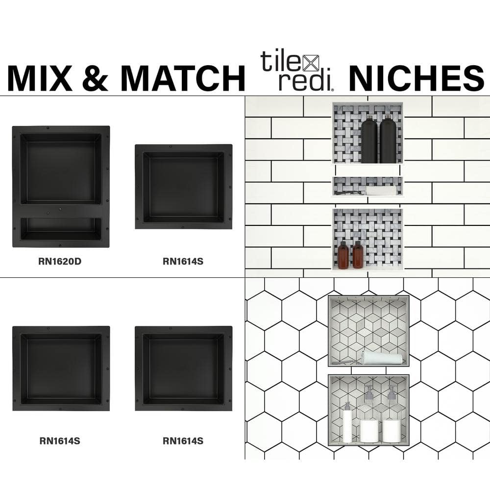 Black Tileable Plastic Freestanding Shower Niche