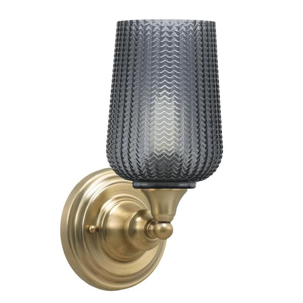 Unbranded Fulton 1-Light New Age Brass Wall Sconce 5 in. Smoke Textured Glass
