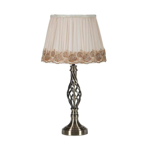 HomeRoots 23.25 in. Antiqued Brass Standard Light Bulb Bedside Table Lamp