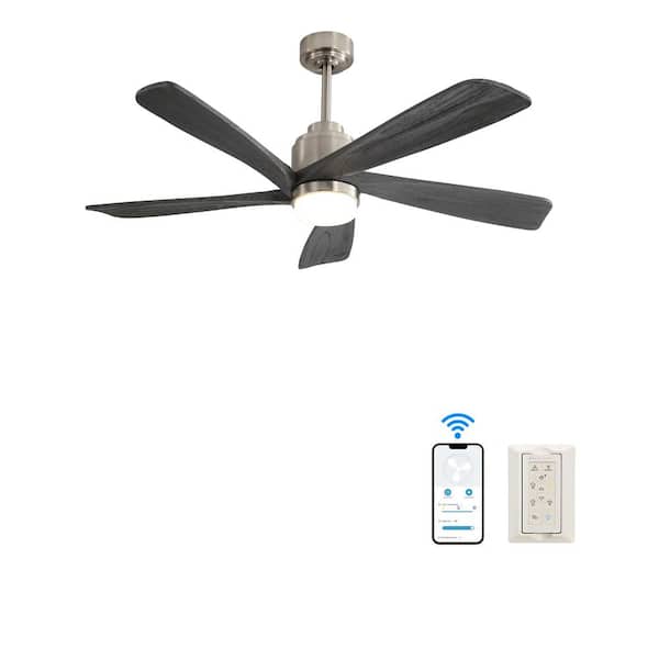Unbranded 52 In. Indoor Ceiling Fan With Dimmable LED Light 5 Solid Wood Blades Reversible DC Motor With Wall & Smart APP Control