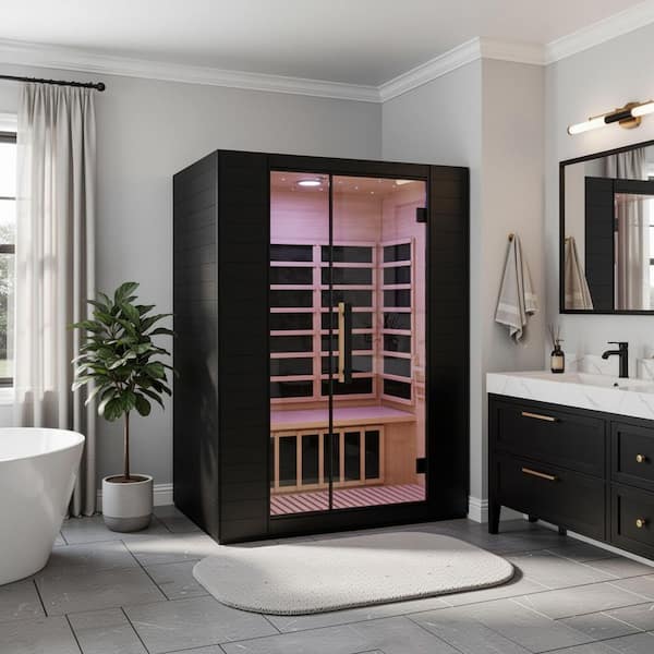 3-Person Infrared Heater Indoor Sauna with Red Light Therapy, Chromotherapy Lights,Wi-Fi Control, Black Canadian Hemlock