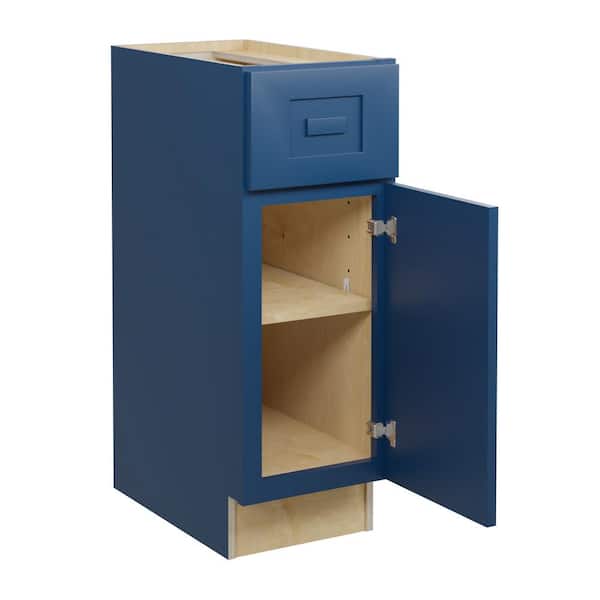 Home Decorators Collection Grayson 12 in. W x 21 in. D x 34.5 in. H Assembled Plywood Base Bath Cabinet in Mythic Blue with Soft Close RH