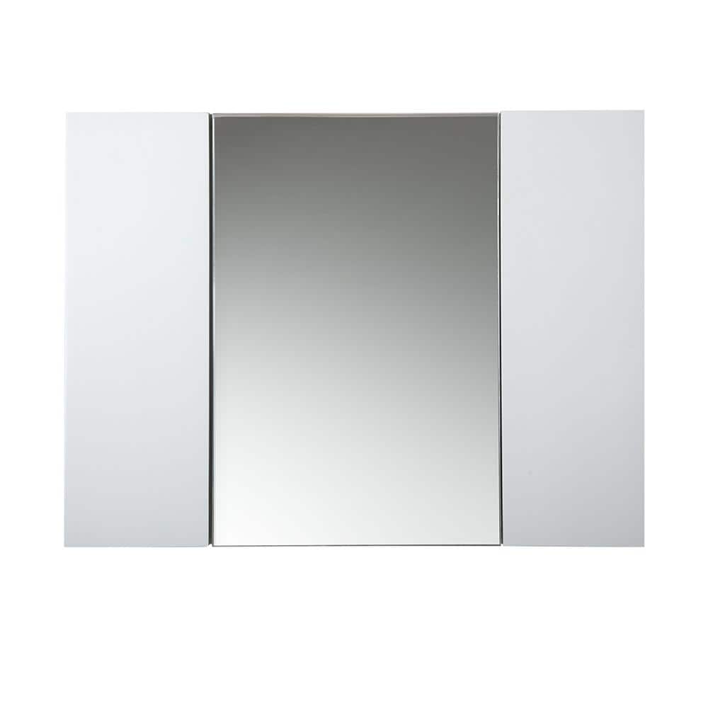 White Frameless MDF Wall-Mount Medicine Cabinet with Mirror