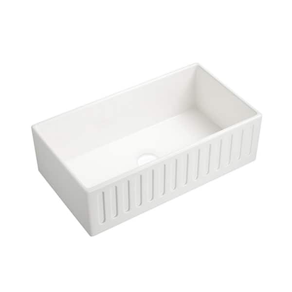 FUNKOL 33 in. Undermount Ceramic 1-Compartment Commercial Kitchen Sink in White