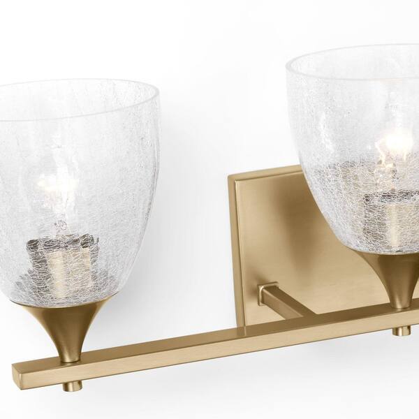 Generation Lighting - Toffino 26 in. W x 8.875 in. H 3-Light Satin Brass Modern Bathroom Vanity Light with Clear Crackle Glass Shades