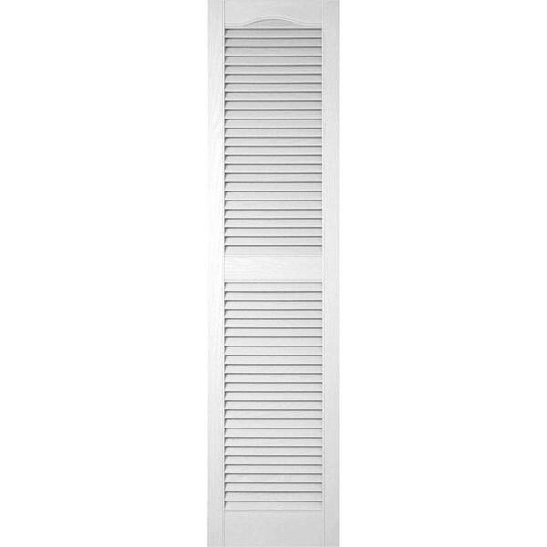 Ekena Millwork 18 in. x 72 in. Lifetime Vinyl Custom Cathedral Top Center Mullion Open Louvered Shutters Pair Bright White