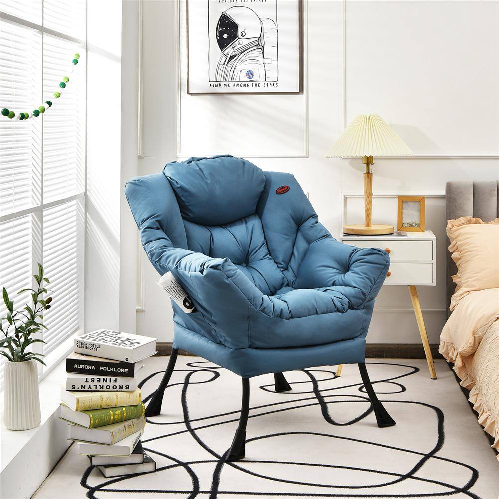 Navy Blue Polyester Fabric Accent Chair with Metal Frame