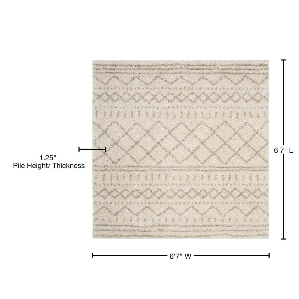 Ivory and Beige Square Shag Area Rug 6'7"